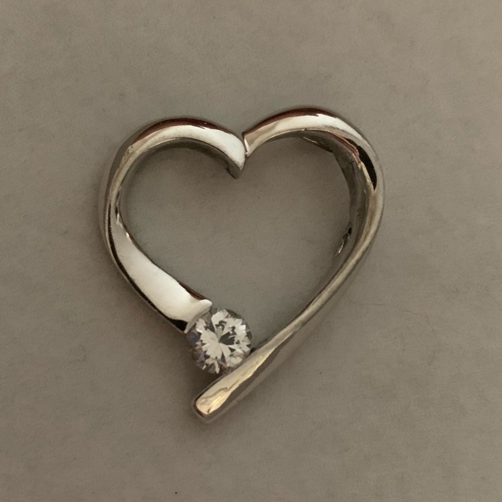 NF 925 Sterling Silver Y2K Heart Necklace Pendant Charm with Round Faux Diamond